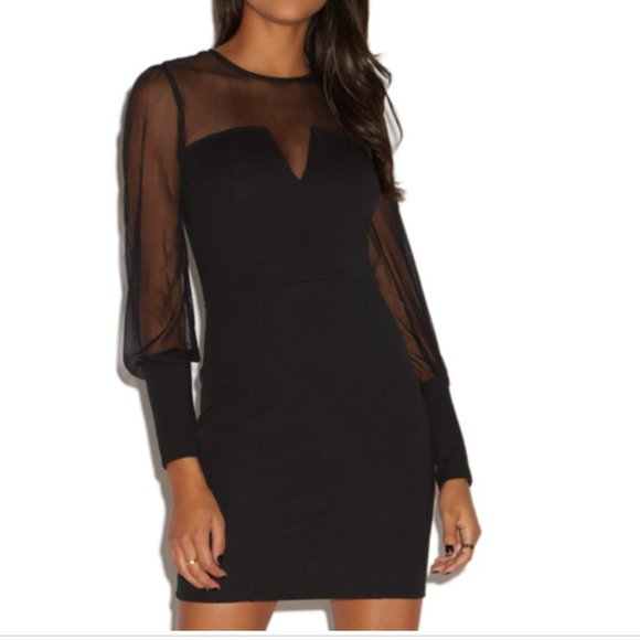Shoe Dazzle Dresses & Skirts - Shoedazzle Black Mesh Long Sleeve Bodycon Dress
